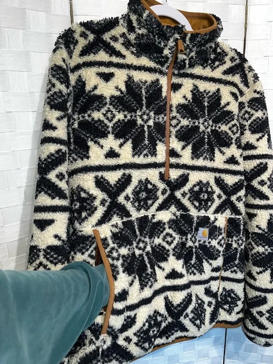 Carhartt Fair Isle Pullover Fleece Loose Fit Sherpa Sweatshirt Women's Large - Picture 3 of 10